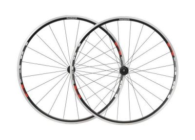 *TOČKOVI SHIMANO WH-R501A, PREDNJI & ZADNJI, FOR 8/9/10 SPEED, OLD 100/130MM, RIM CLINCHER BLACK W/TAPE, RED STICKER, SPOKE BLADED, QR BLACK